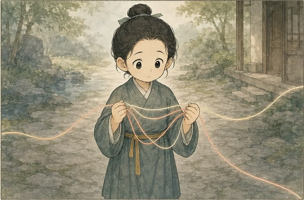 阿照停步，看见手里握着多根线，没有剪断它们。
