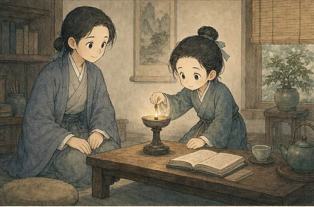灯芯调到柔和亮度，物件轮廓重新清楚。