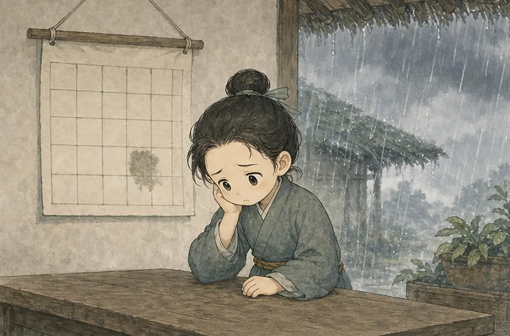 一天暴雨后阿照无法来,日历出现空格,她垂头丧气。