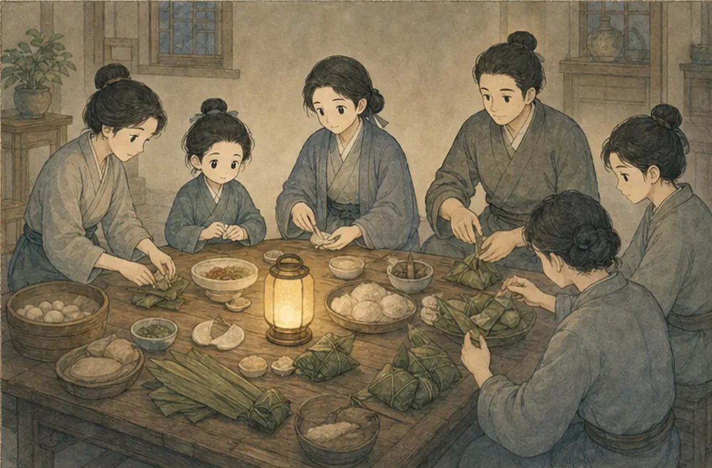 众人共同做事，阿照只是其中一员，灯光均匀照在每个人身上。